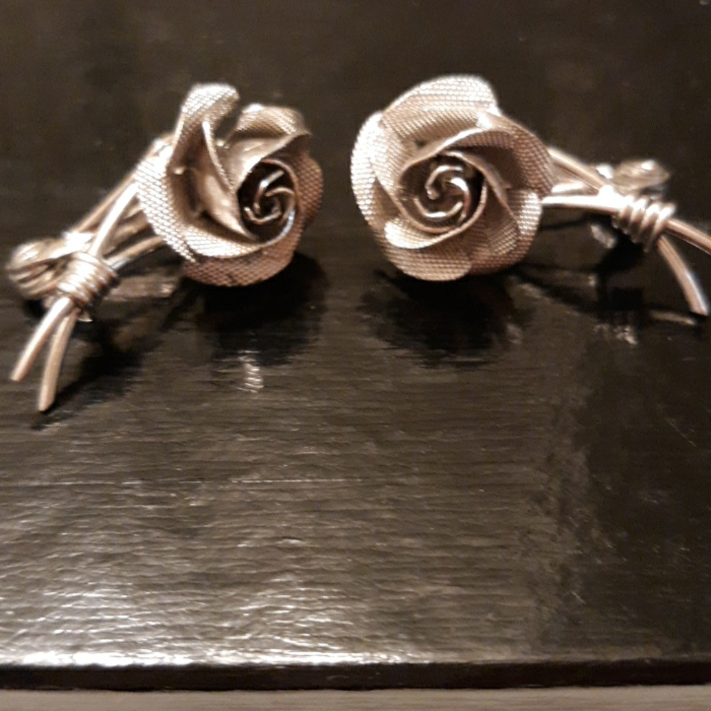 Lewis Segal Silvertone Rose Pierced Earrings